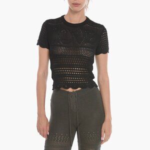 Amiri Love Intarsia Silk Blend Black Short Sleeve Knit Crochet Top M​